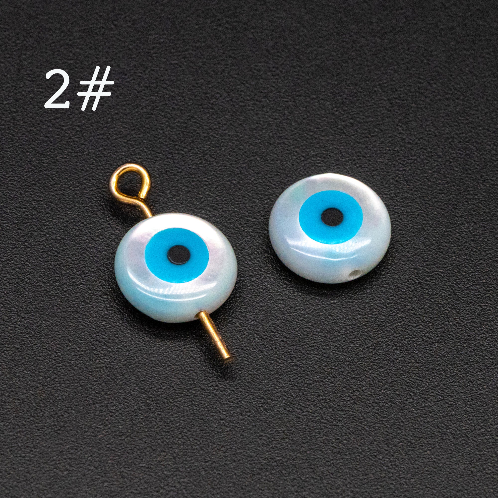 10pcs Mother of Pearl Eye Beads, White MOP Shell Evil Eyes Beads (BK-018)